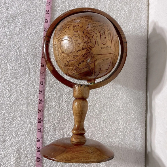 Vintage Haitian Hand Carved Wood Globe - Picture 12 of 12